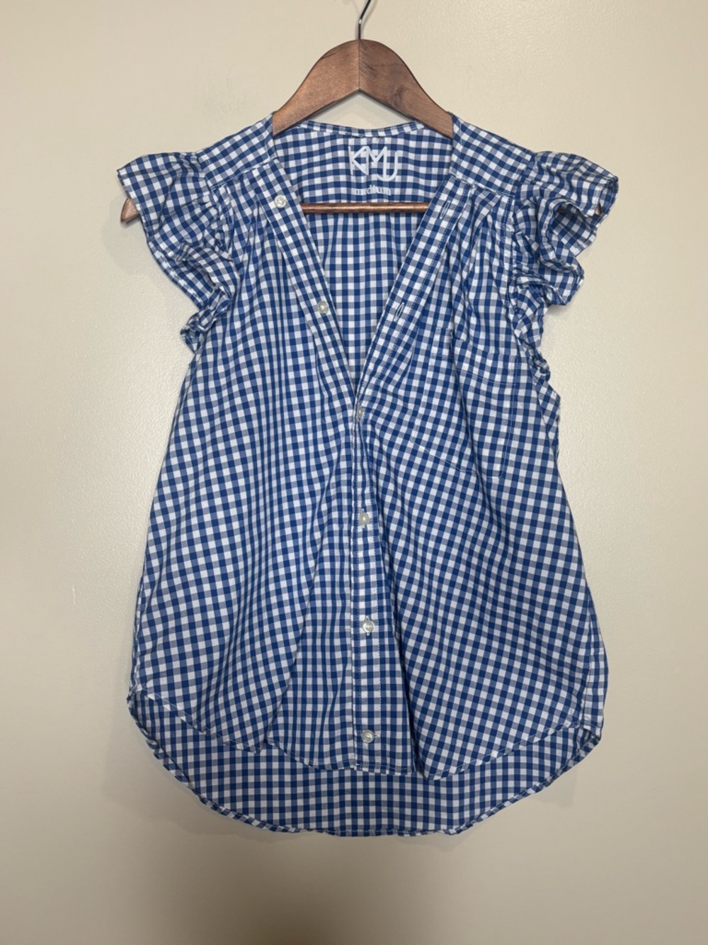 KMJ Olivia Gingham Ruffle Sleeve Button-Front Top